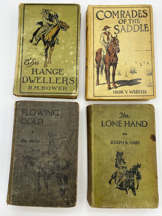 Early 1900’s Americana Cowboy Western Book Bundle of 4, Vintage Books & Home Decor